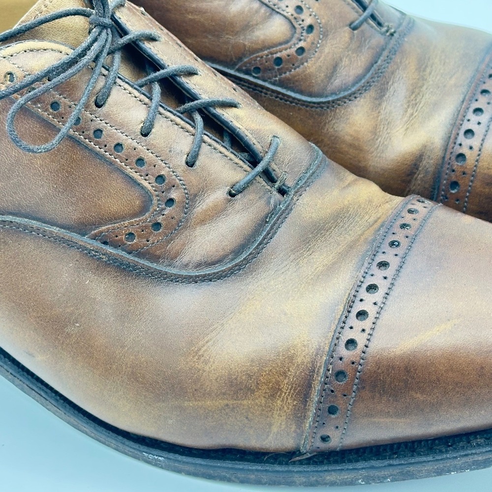 Johnston & Murphy Heritage Mens Brown Leather Cap Toe Brogue Oxford Shoes 10.5 D - Picture 2 of 8